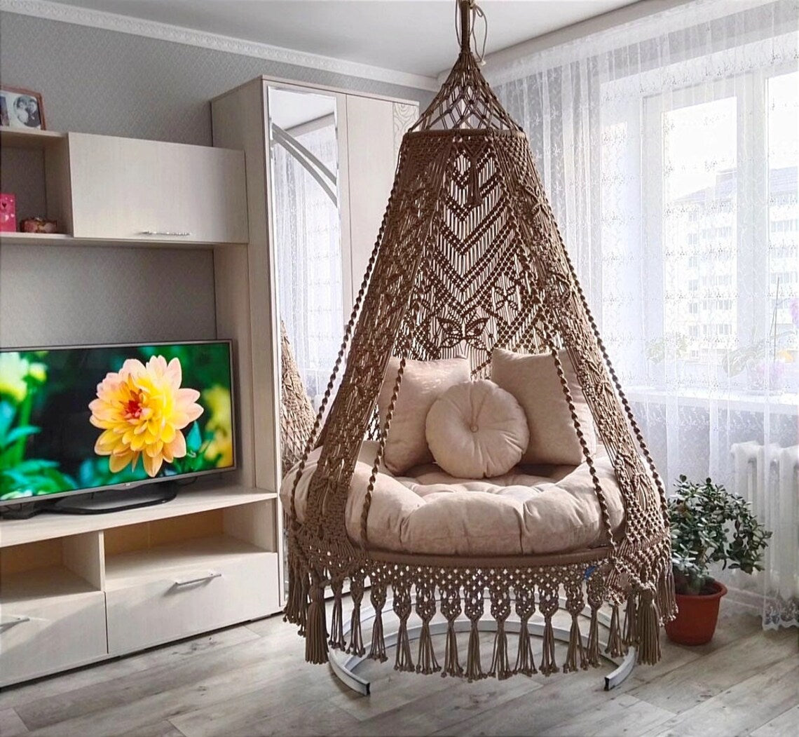 Brown Double Seater Macrame Swing 50 inches - Leechoo
